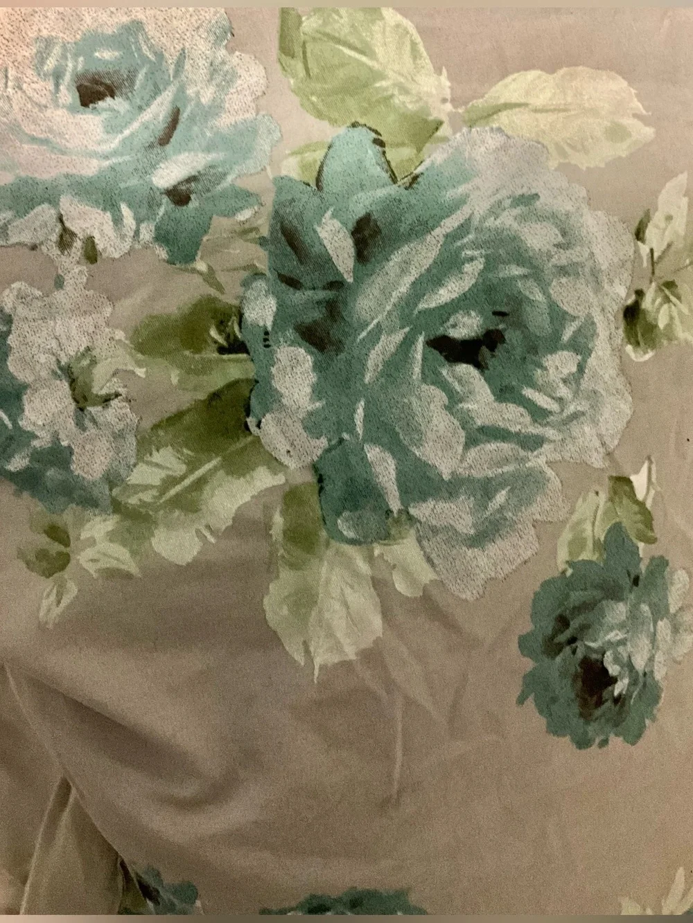 Sage Green Floral Teal Rose QUEEN Comforter